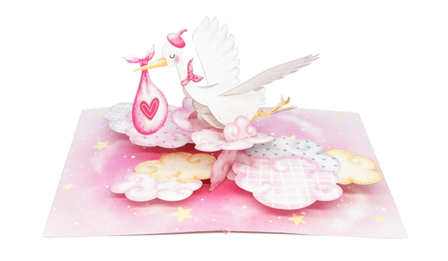 Stork Carries Baby Pink - Pop up 3D P153