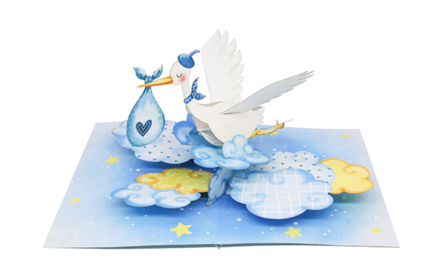 Stork Carries Baby Blue - Pop up 3D P154